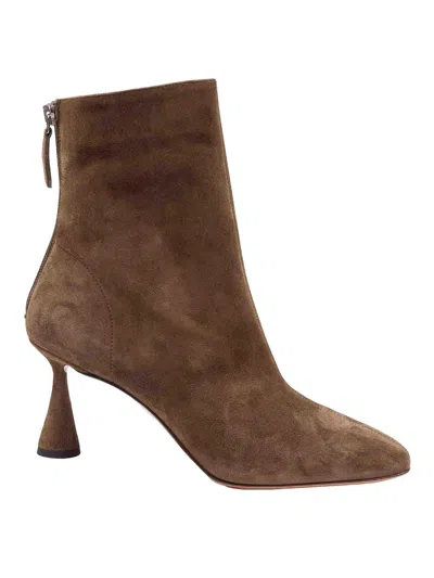 Aquazzura Bootie 75 Boot In Green Suede Color In Brown