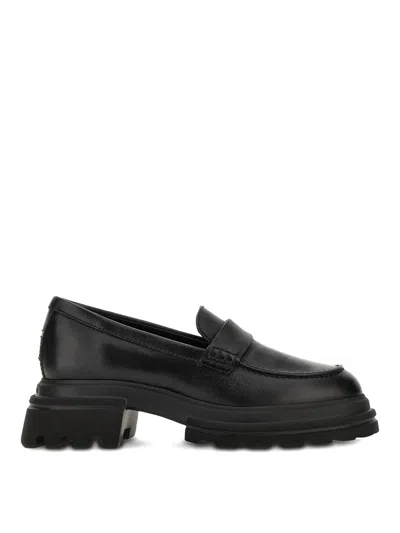 Hogan Polished Leather Loafers In Black