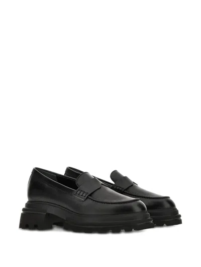Hogan Polished Leather Loafers In Black