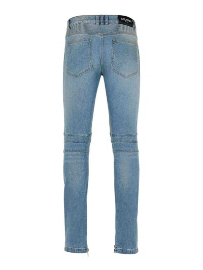 Balmain Slim-fit Biker Ribbed Jeans In Blue