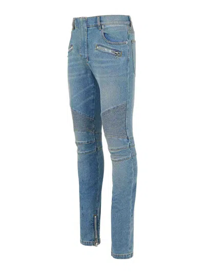 Balmain Slim-fit Biker Ribbed Jeans In Blue