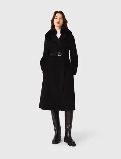 Maje Double-faced Coat With Removable Collar In Black