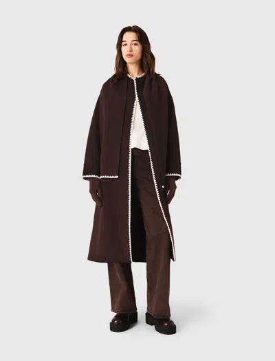 Maje Embroidered Double-faced Coat In Brown