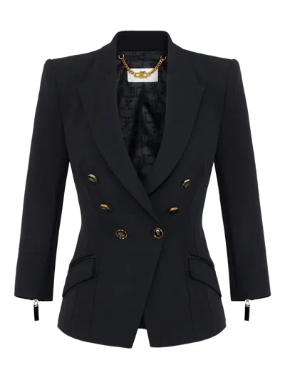 Elisabetta Franchi Tailored Blazer With Padded Shoulders And Peak Lapels In Black