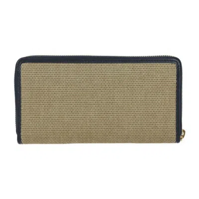 Pre-owned Gucci Beige Black Canvas Leather Long Wallet (bi-fold) () In Multi