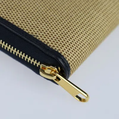Pre-owned Gucci Beige Black Canvas Leather Long Wallet (bi-fold) () In Multi