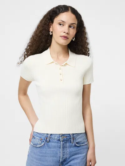 French Connection Crinkle Knit Slim Polo In White
