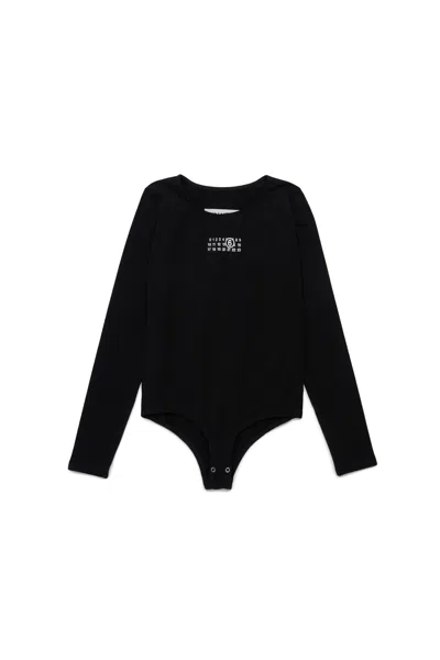 Mm6 Maison Margiela Long Sleeves Bodysuit With Numeric Logo In Black