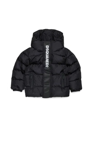Dsquared2 Long Padded Jacket With Logo In Black