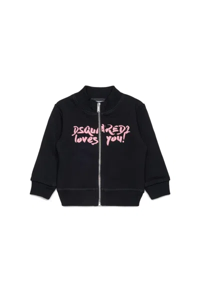 Dsquared2 Loves You Full Zipper Sweatshirt In Black