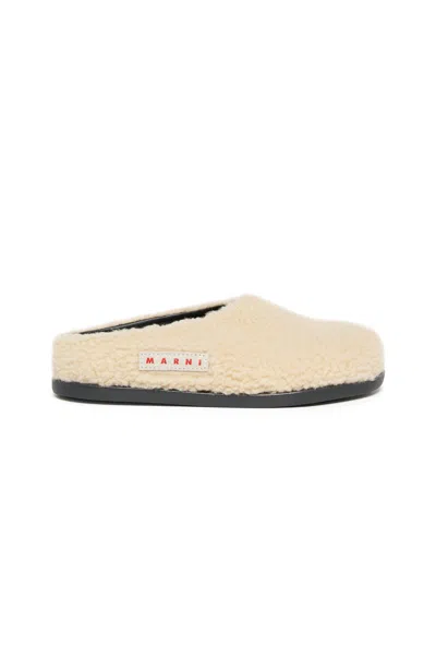 Marni Teddy Mules Slippers With Logo In White