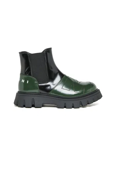 Marni Two-tone Leather Chelsea Boots In Green