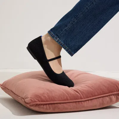 Rothys The Revelvet Max Square Mary Jane In Black/neutral In Black