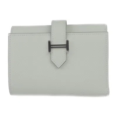 Pre-owned Hermes Bearn Vert Epsom Leather Wallet (tri-fold) () In Green