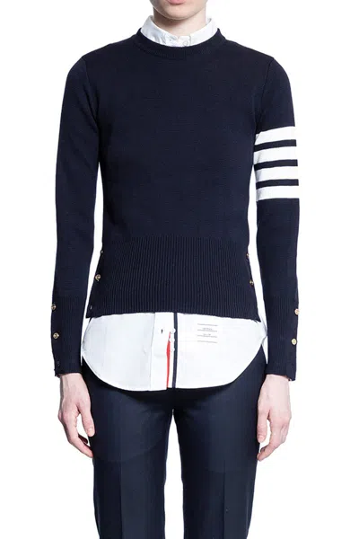 Thom Browne Four-bar Ribbed Sweater In Blue