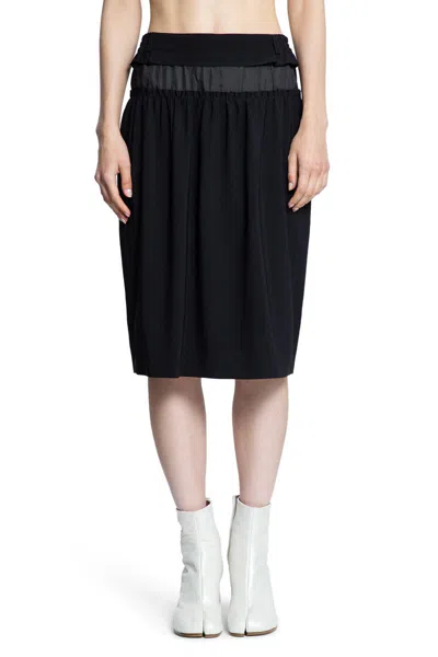 Maison Margiela High-waisted Midi Skirt With Sheer Panel Detail In Black
