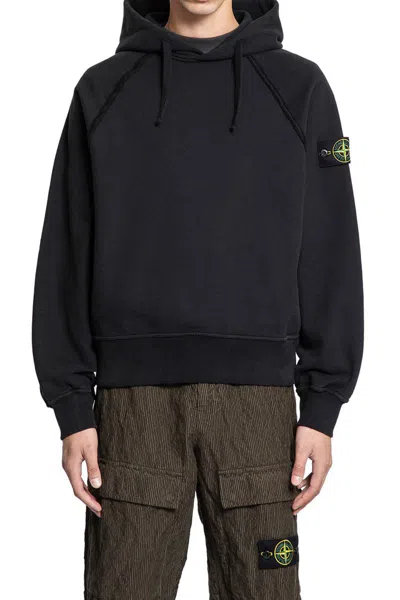Stone Island Brushed Organic Cotton Fleece Oversized Fit Hoodie Clothing In Black