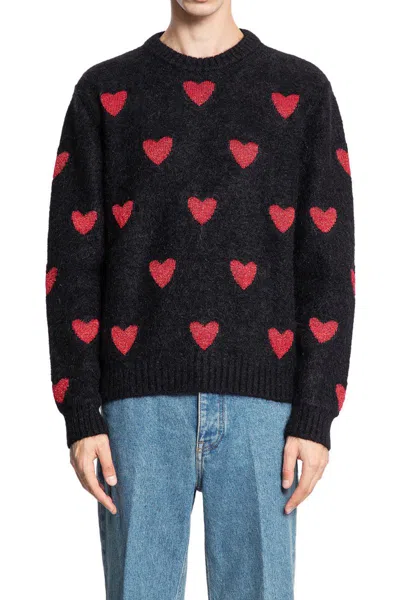 Valentino Wool And Mohair Sweater With Lurex Hearts In Black