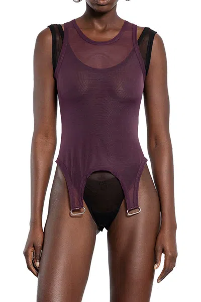 Mugler Semi-transparent Layered Jumpsuit In Purple