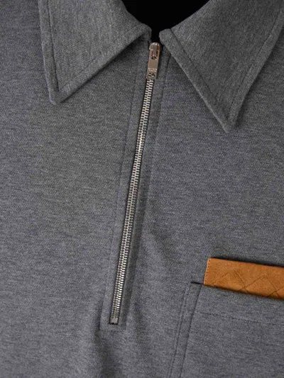 Bottega Veneta Mens Dark Grey Melange Melange Long-sleeve Cotton Polo Top Xl In Gray