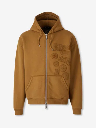 Dsquared2 Logo-patch Zip-up Hoodie In Brown
