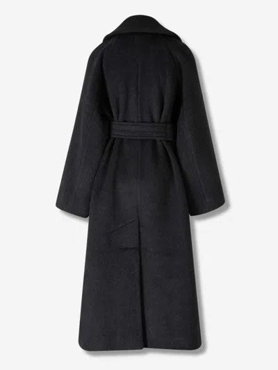 Ganni Double-face Wool Lace-up Coat Phantom In Black