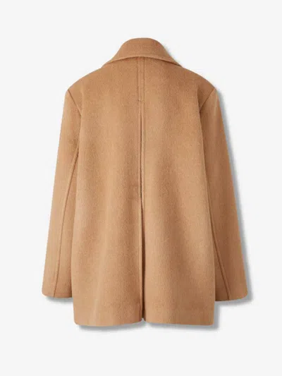 Ganni Camel Wool Blend Coat In Brown