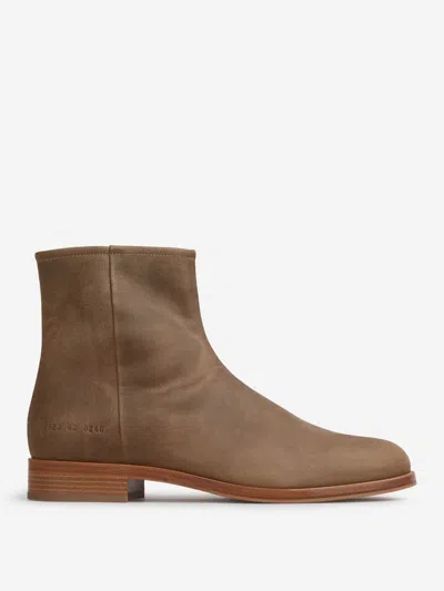 Common Projects Waxed Suede Side-zip Boots In Brown