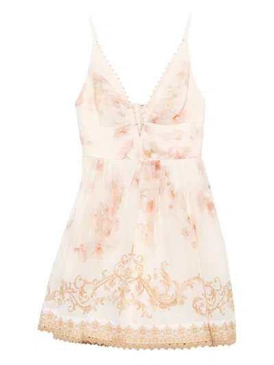 Zimmermann Hypnotic Linen And Silk Mini Dress In Neutral