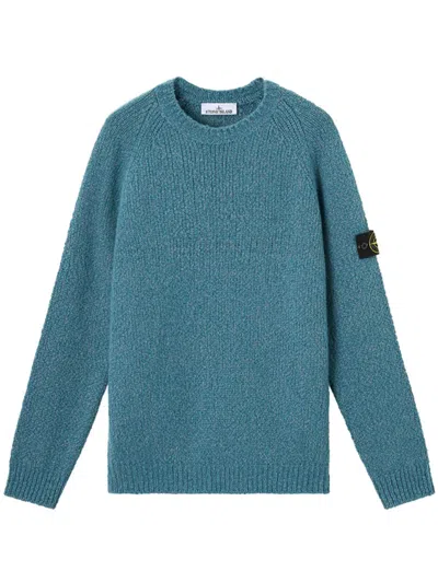 Stone Island Crewneck Sweater With Raglan Sleeves In Blue