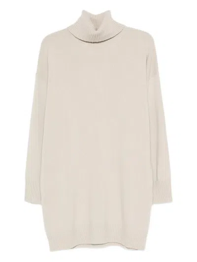 Roberto Collina Turtleneck Dress Dropped Shoulders Ribbed Cuffs In Animal Print