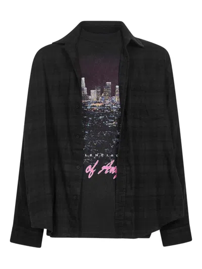 Balenciaga Layered Distressed Long Sleeve Graphic Shirt In Black