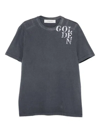 Golden Goose Dark Blue Cotton T-shirt With Contrasting Logo In Multi