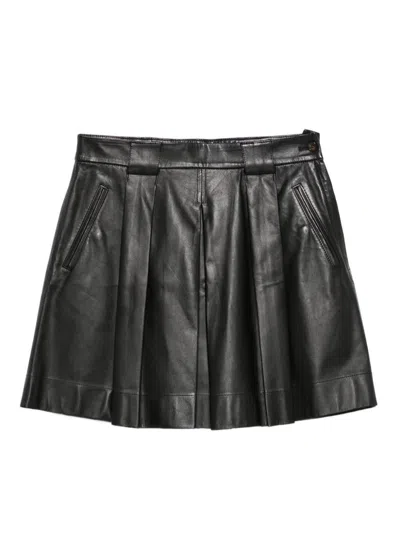 Emporio Armani Stylish Leather Skirt With Pleats And Pockets In Black
