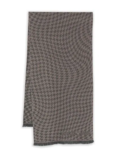 Emporio Armani Soft Wool Scarf Featuring Fringed Edges In Gray