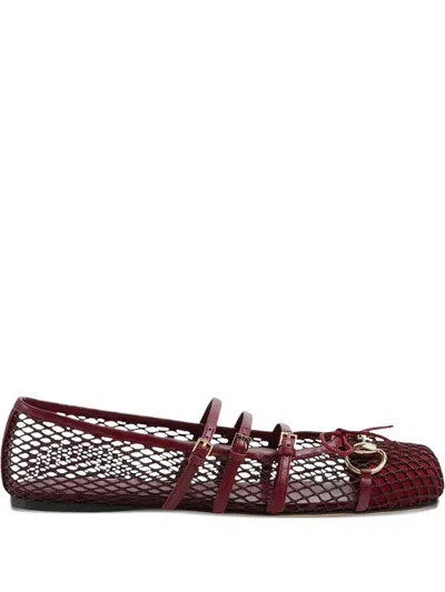 Gucci Mesh-panel Buckle Ballet Flats In Burgundy