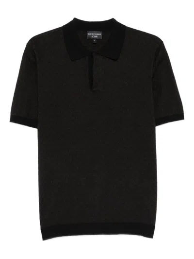 Emporio Armani Geometric-pattern Polo Shirt In Black