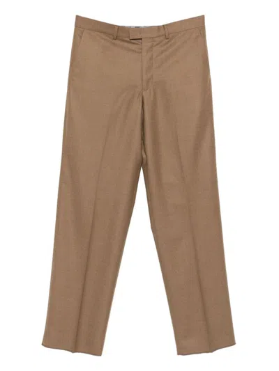Emporio Armani Tailored Wool Trousers With Pockets And Crease In Brown