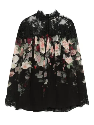 Zimmermann Floral-patterned Long-sleeved Top In Black