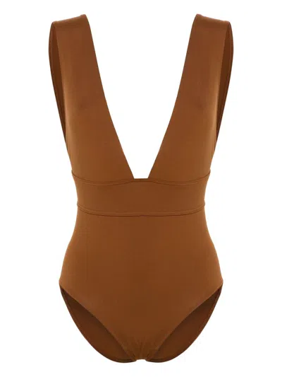 Eres Pigment V-neck Swimsuit In Brown