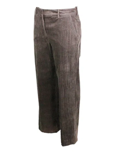 Antonelli Brown Trousers With Belt Loops In Velvet Woman In Multi