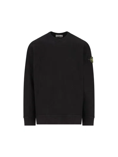 Stone Island Organic Cotton Crew Neck Sweater With English Ribs Knitwear Blue In Blue