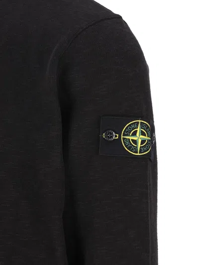 Stone Island Organic Cotton Crew Neck Sweater With English Ribs Knitwear Blue In Blue