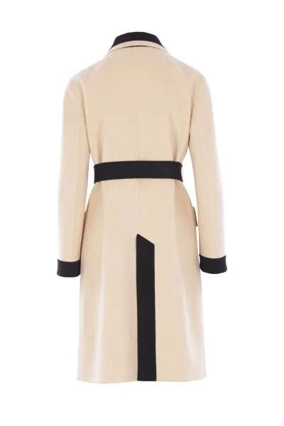 Valentino Belted Collar Coat With Contrasting Profiles And Pockets In Multi