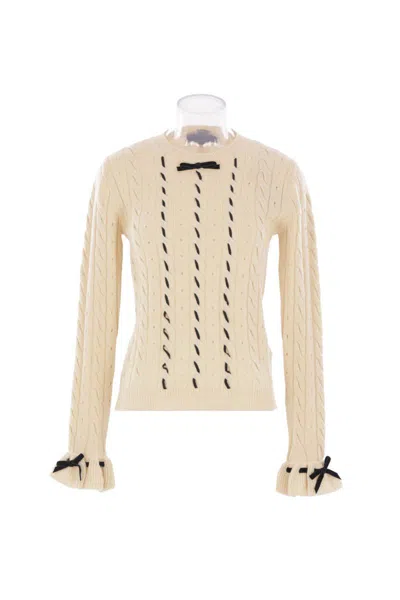 Valentino Wool Sweater With Bow Detail And Cable Knit Pattern In Multi