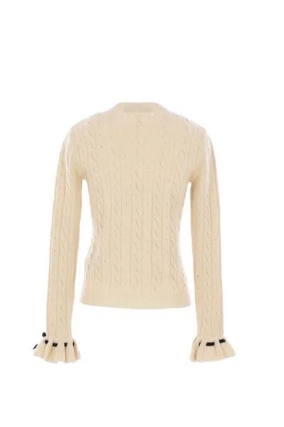 Valentino Wool Sweater With Bow Detail And Cable Knit Pattern In Multi