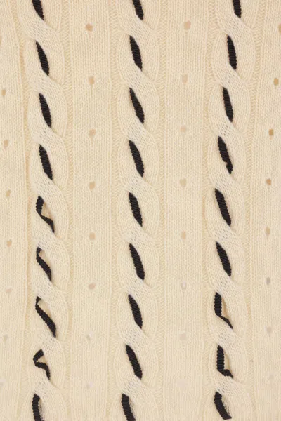 Valentino Wool Sweater With Bow Detail And Cable Knit Pattern In Multi