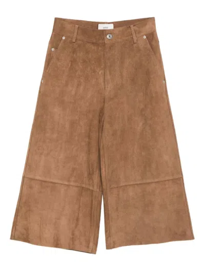 Ami Alexandre Mattiussi Ami Paris Suede Leather Trousers In Brown