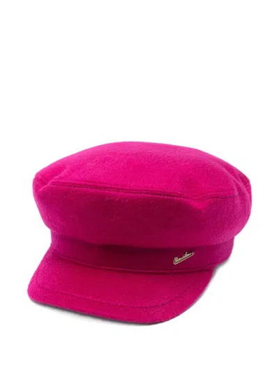 Borsalino Cashmere Cap With Flat Brim Design In Purple