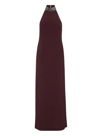 Brunello Cucinelli Halterneck Dress With Beaded Collar In Pink